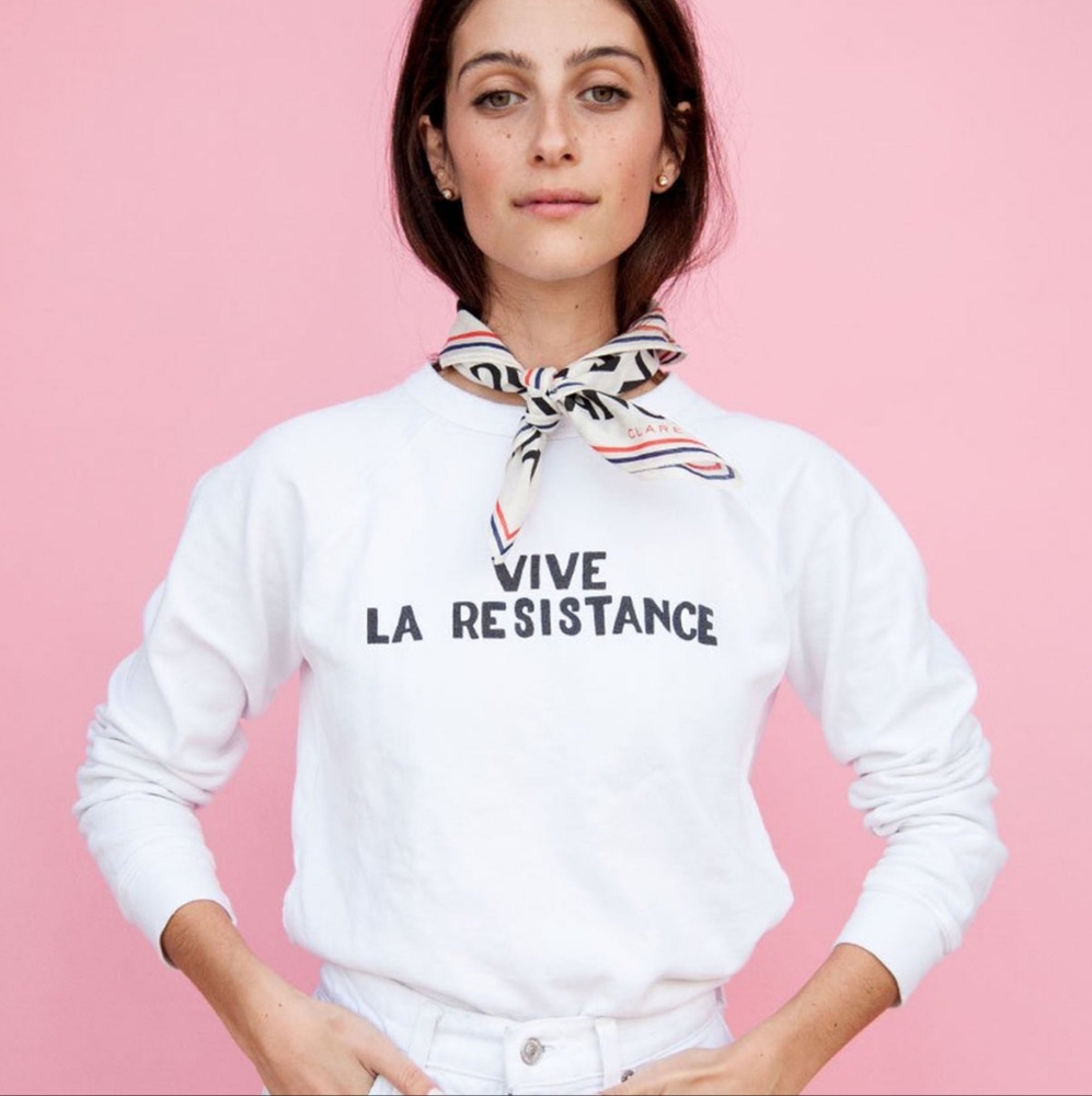 Clare V "Vive La Resistance" White Sweatshirt Size M (Flawed)
